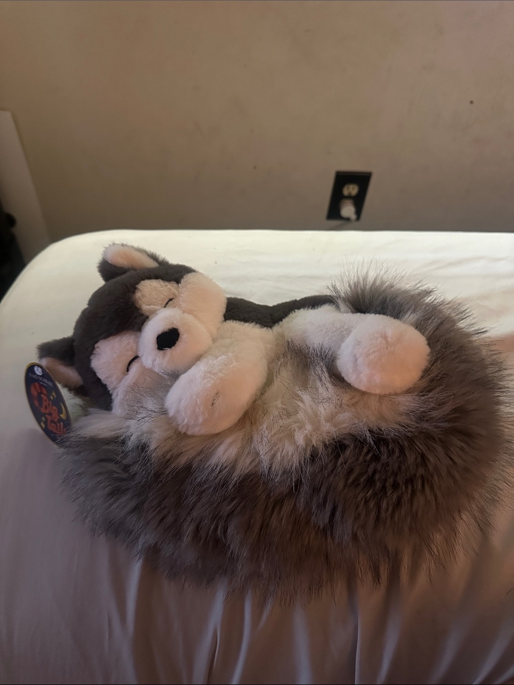 FAO Schwarz Gray and White Plush Husky Dog Pillow